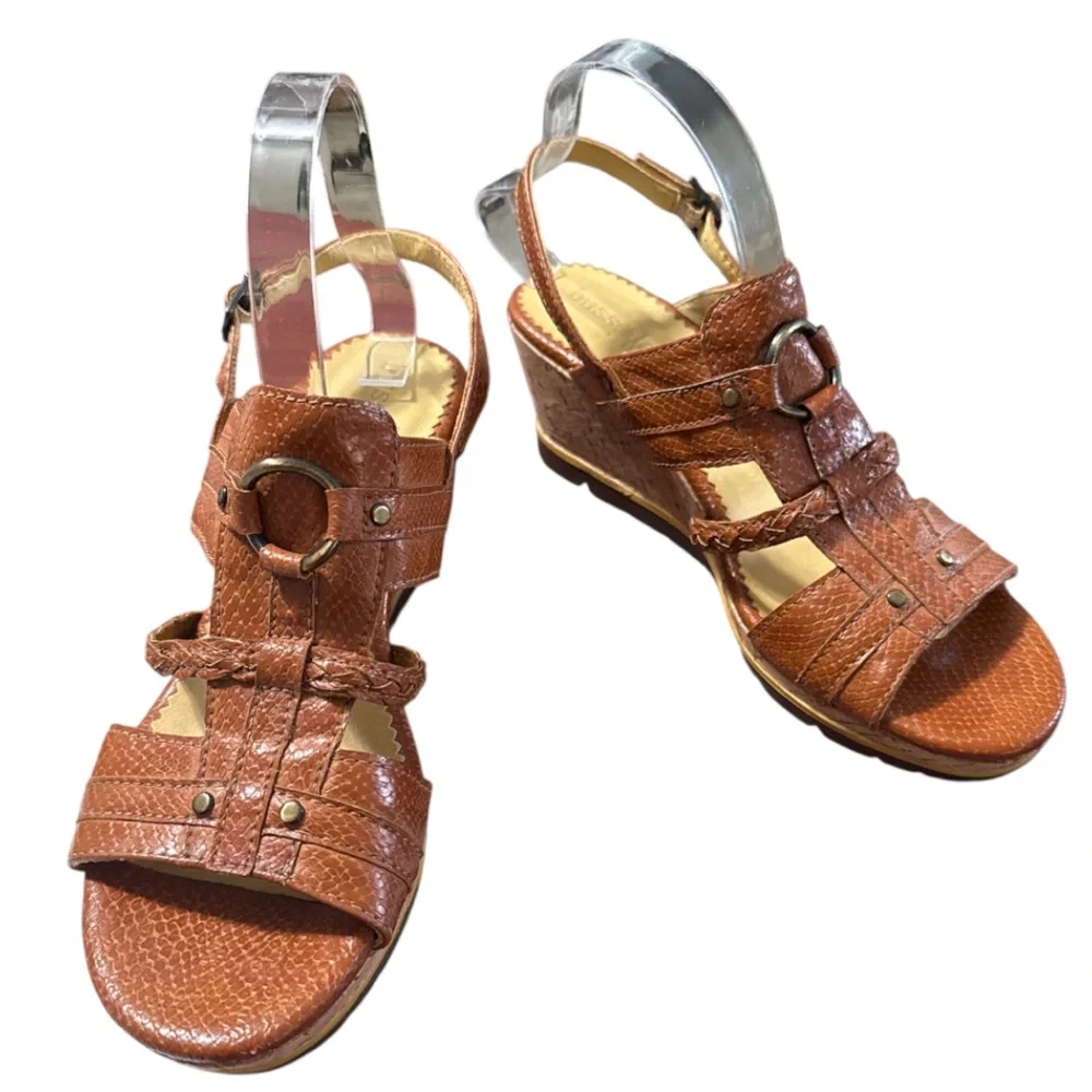 Bussola Light Brown Snake Embossed Leather Sandals Women’s Sz 41 Nearly New!